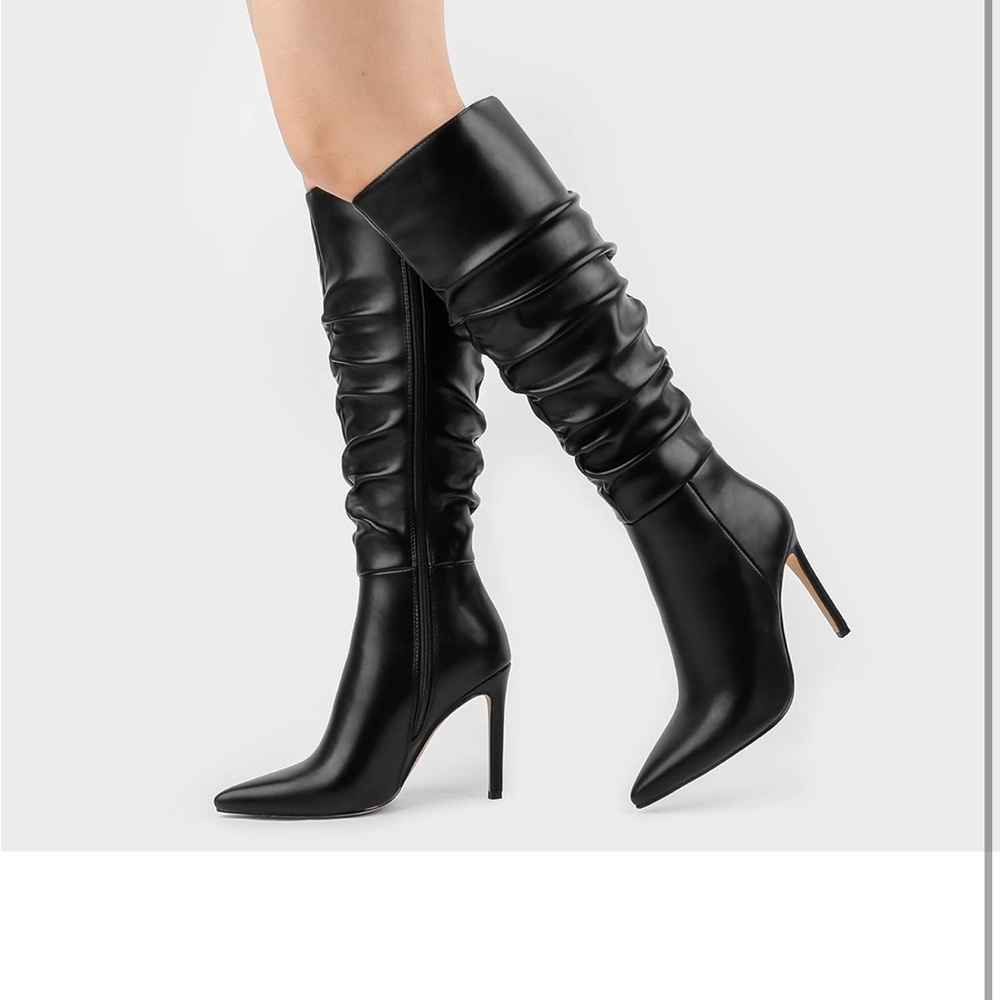 COLETER Women's Knee High Boots Pointed Toe Stiletto Zipper Boots | Amazon - Picture 2 of 4